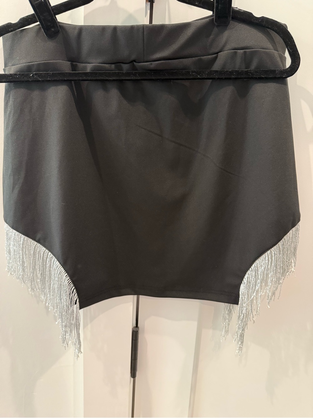 SHEIN Black High-Waist Mini Skirt with Silver Fringe